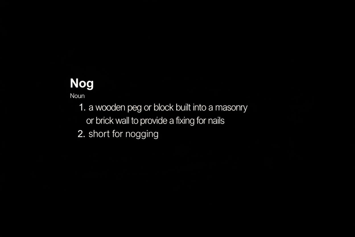 Definition of 'nog' on a black background